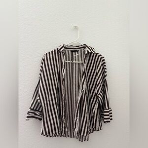 Brown and white striped button up